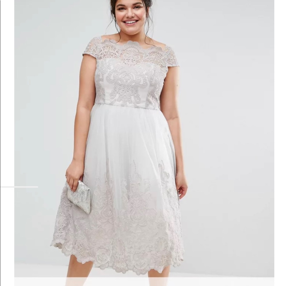 Chi Chi Curve London Grey Lace Heather Dress - Tulle Dress NWT